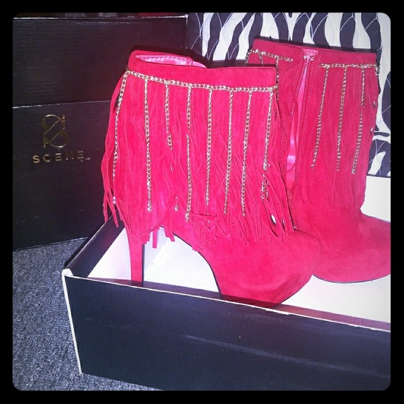 Shoedazzle Red Hot Fringe Booties - Picture 1 of 4